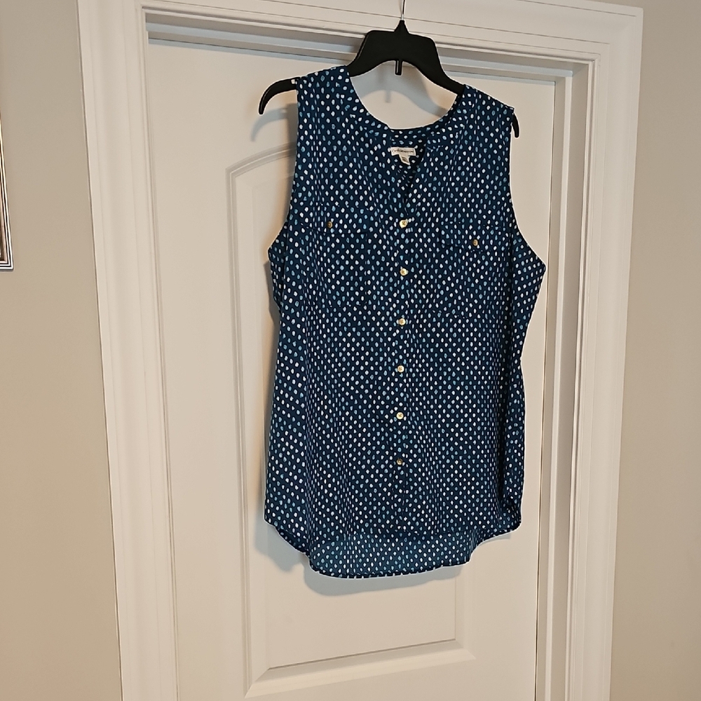 Croft & Barrow Blue Sleeveless Button Down Blouse